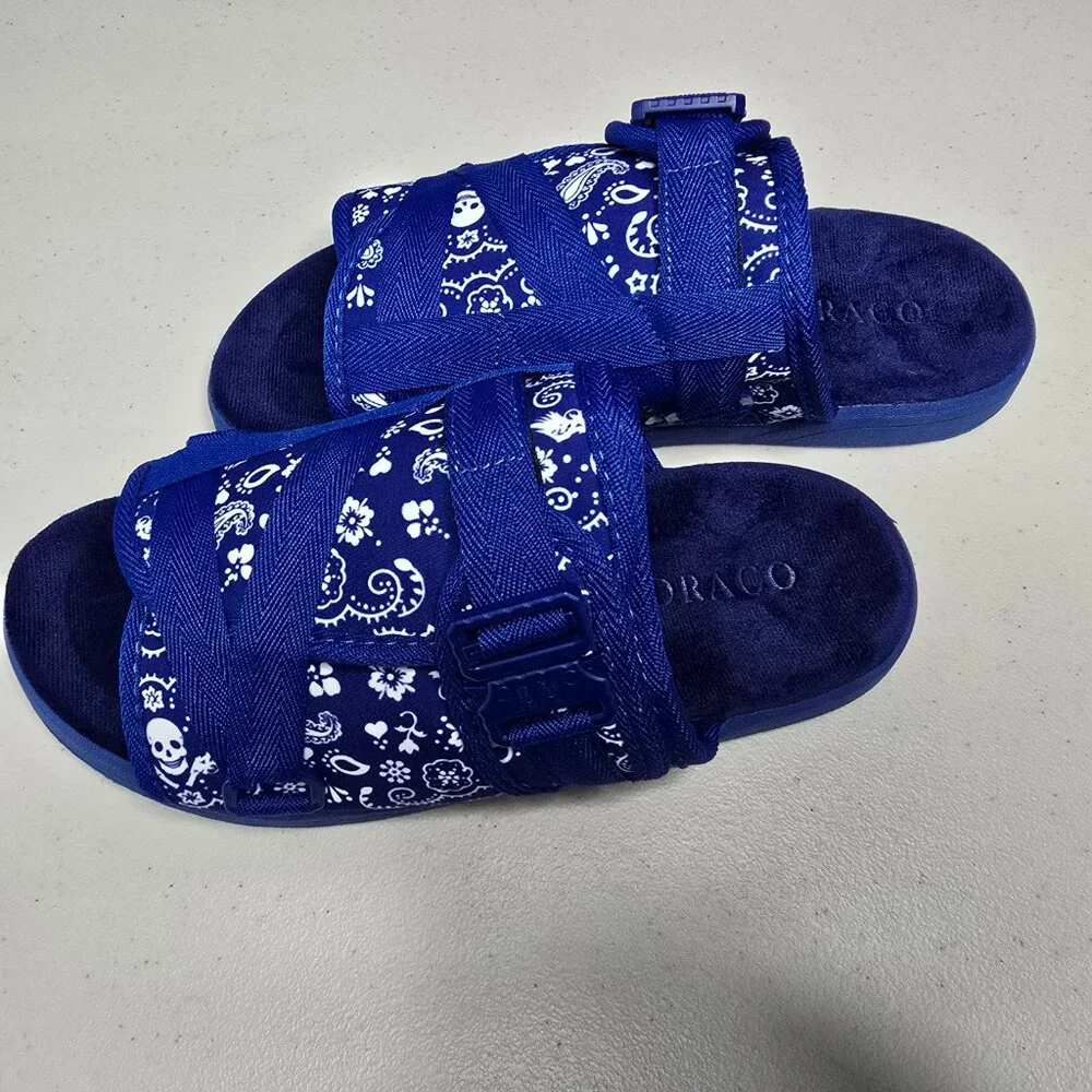 DRACO Slides Mens Shoes Size 10.5, 11, 11.5 Blue Sandals Bandana + Bag NEW